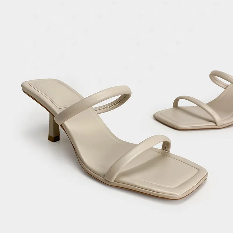 The Perfect Summer Medium High Heel Leather Sandals Square Toe Heeled Slippers Leather/ Leather Suede Uppers for Superior Comfort