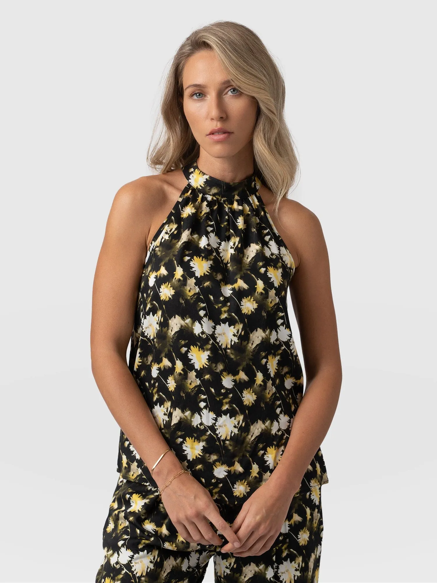 Tilda Halter Neck - Black Daisy Floral