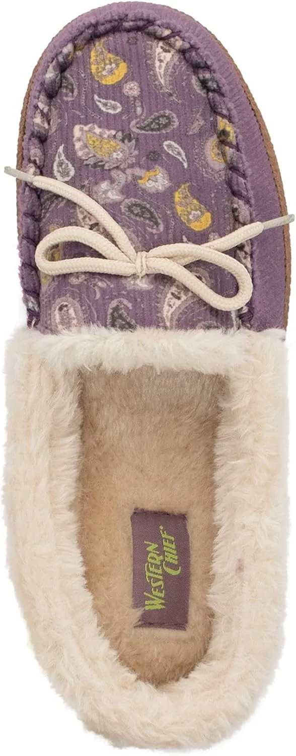 Western Chief Women's Elaine Slippers  Cozy Faux Fur Lining, Stylish Stitched Lace Detail for Indoor, Moccasin Slip-On Loafers Womens Shoes