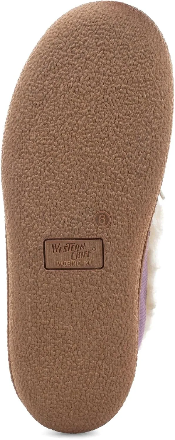 Western Chief Women's Elaine Slippers  Cozy Faux Fur Lining, Stylish Stitched Lace Detail for Indoor, Moccasin Slip-On Loafers Womens Shoes