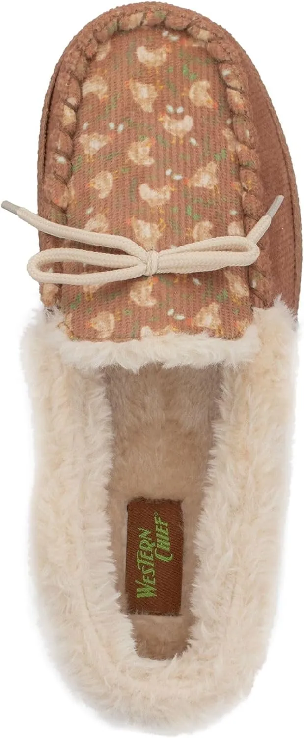 Western Chief Women's Elaine Slippers  Cozy Faux Fur Lining, Stylish Stitched Lace Detail for Indoor, Moccasin Slip-On Loafers Womens Shoes