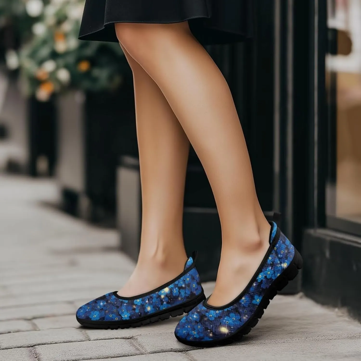 Women's Casual Shoes Floral Stylish Everyday Loafers Breathable Non Slip Work Shoes for Indoor Outdoor Size 6-11 Black Sole