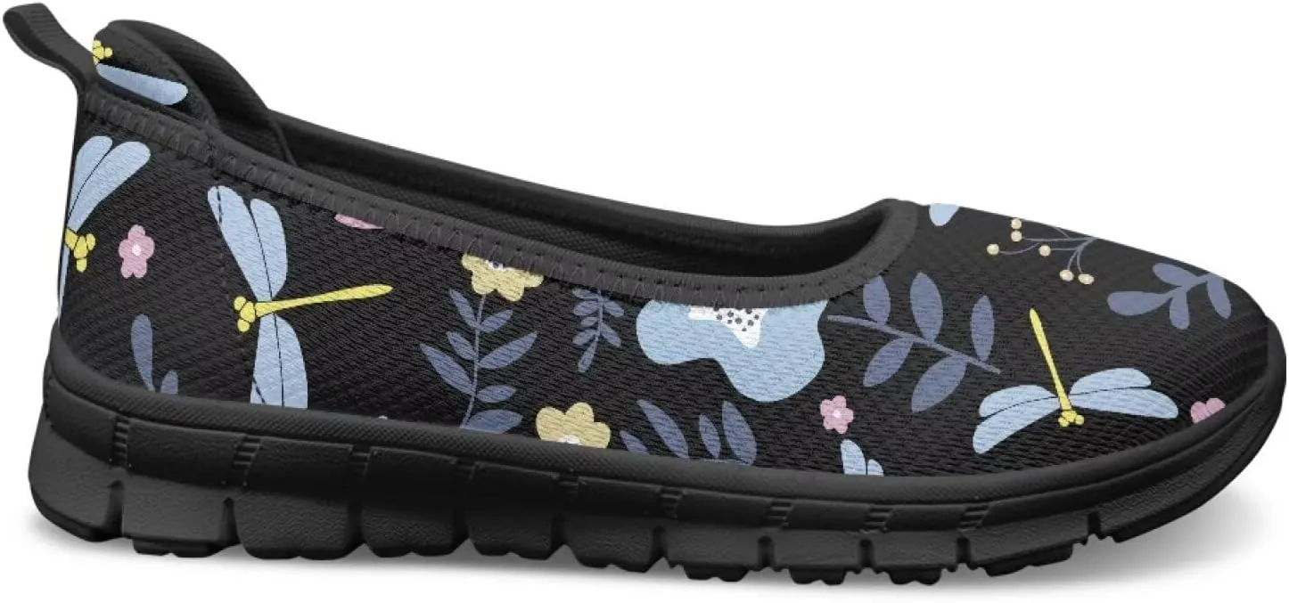 Women's Casual Shoes Floral Stylish Everyday Loafers Breathable Non Slip Work Shoes for Indoor Outdoor Size 6-11 Black Sole