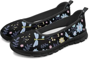 Women's Casual Shoes Floral Stylish Everyday Loafers Breathable Non Slip Work Shoes for Indoor Outdoor Size 6-11 Black Sole