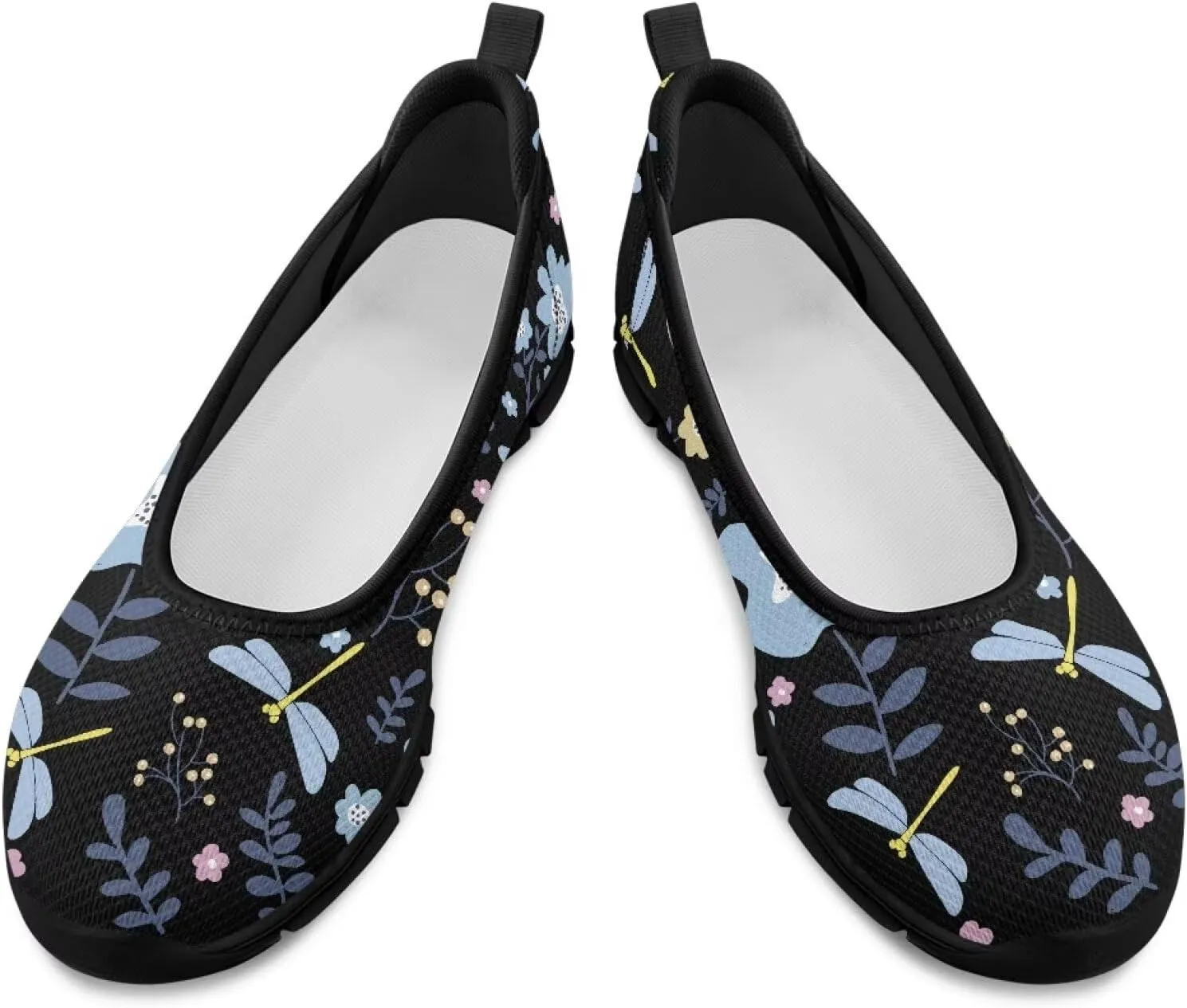 Women's Casual Shoes Floral Stylish Everyday Loafers Breathable Non Slip Work Shoes for Indoor Outdoor Size 6-11 Black Sole