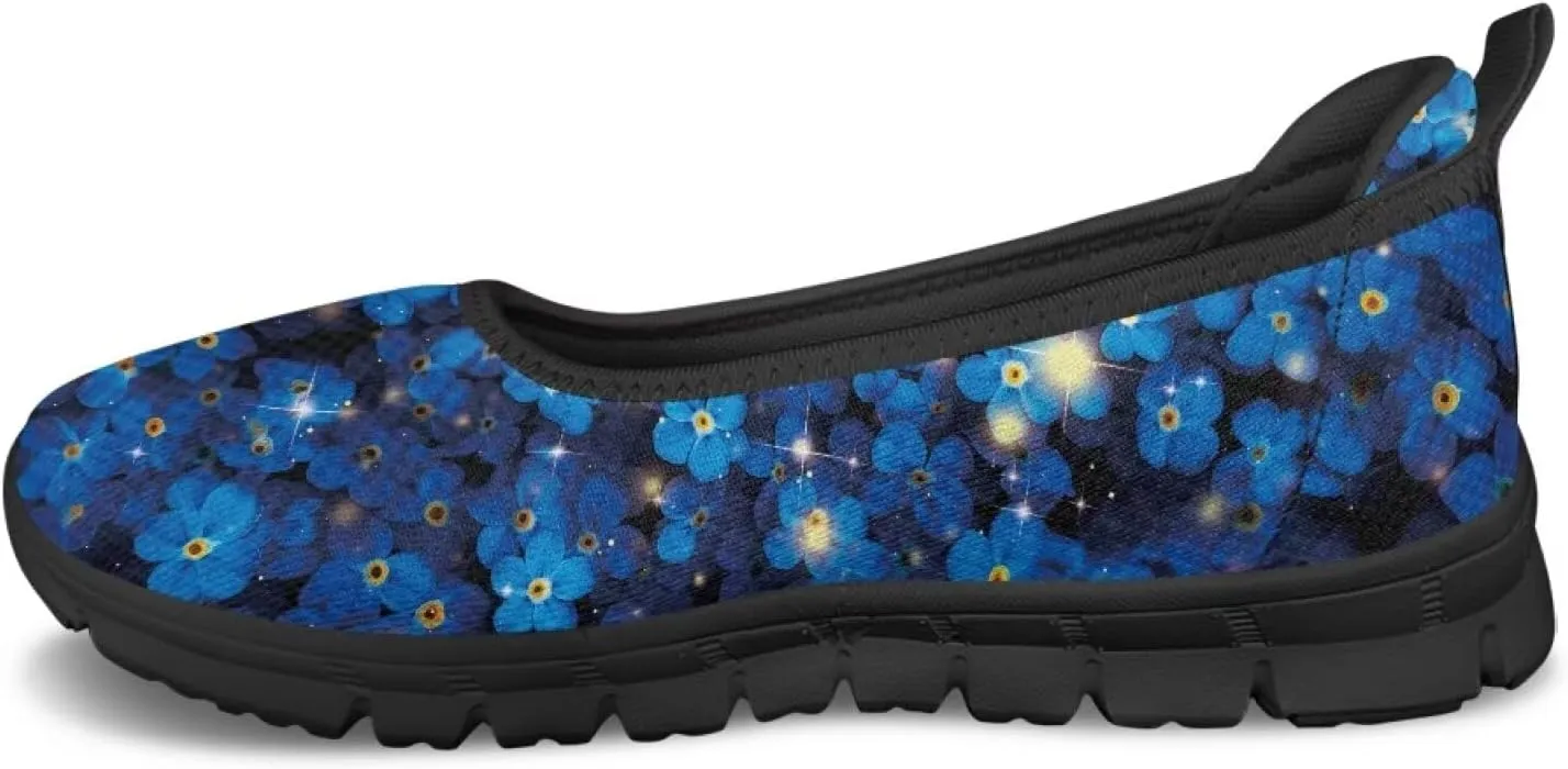 Women's Casual Shoes Floral Stylish Everyday Loafers Breathable Non Slip Work Shoes for Indoor Outdoor Size 6-11 Black Sole