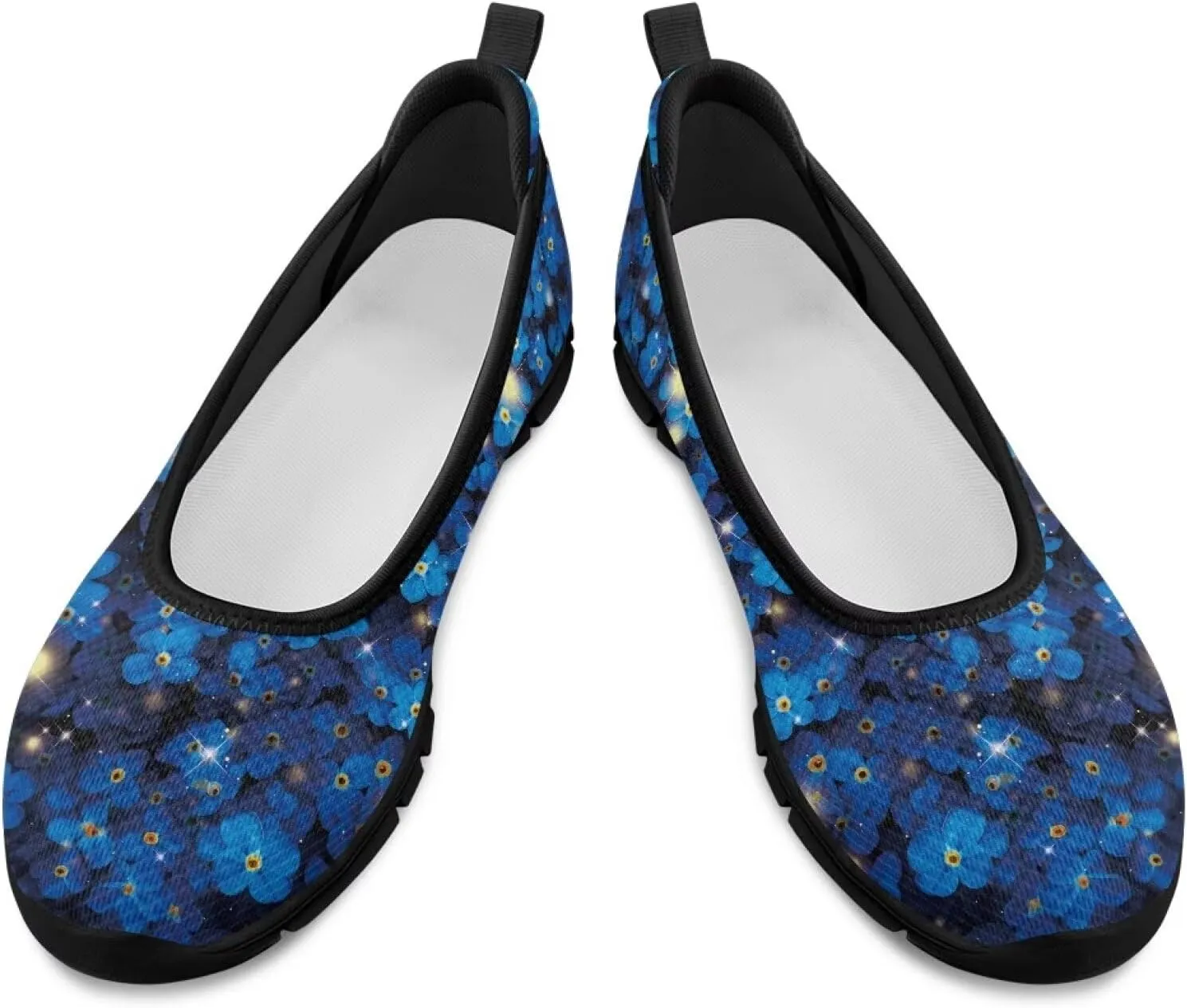 Women's Casual Shoes Floral Stylish Everyday Loafers Breathable Non Slip Work Shoes for Indoor Outdoor Size 6-11 Black Sole