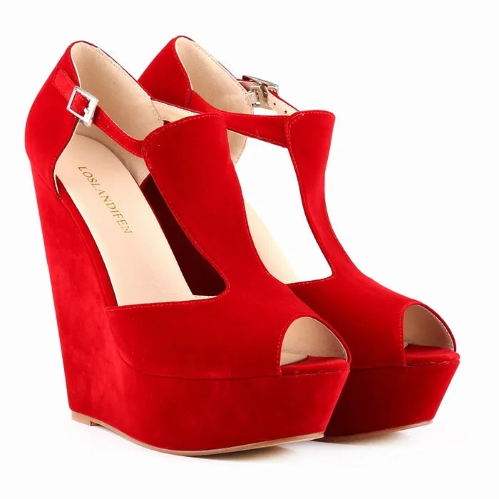 Women's Casual Wedge Heel Suede Roman Fisherman Sandals