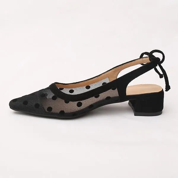 Women's Elegant Polka Dot Mesh Thick Heel Sandals 43396098S