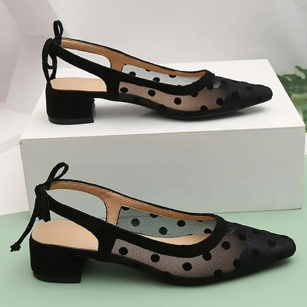 Women's Elegant Polka Dot Mesh Thick Heel Sandals 43396098S
