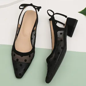 Women's Elegant Polka Dot Mesh Thick Heel Sandals 43396098S