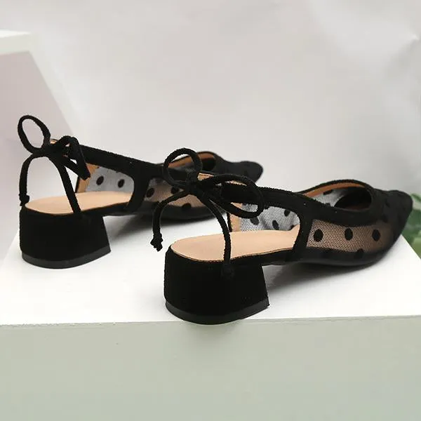 Women's Elegant Polka Dot Mesh Thick Heel Sandals 43396098S