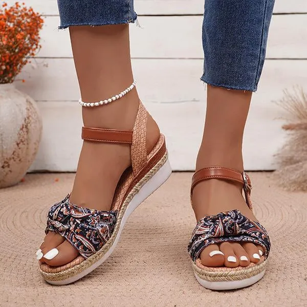 Women's Ethnic Print Wedge Buckled Roman Sandals 84906039S