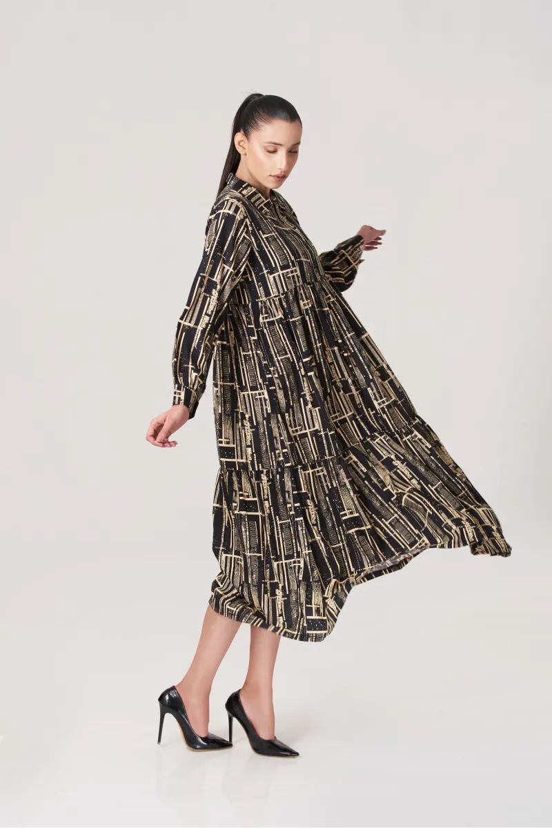 Women's Gatherd long flare dress