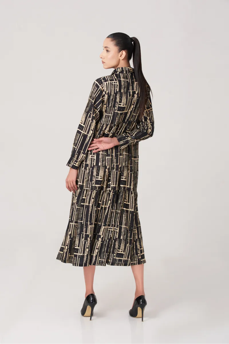 Women's Gatherd long flare dress