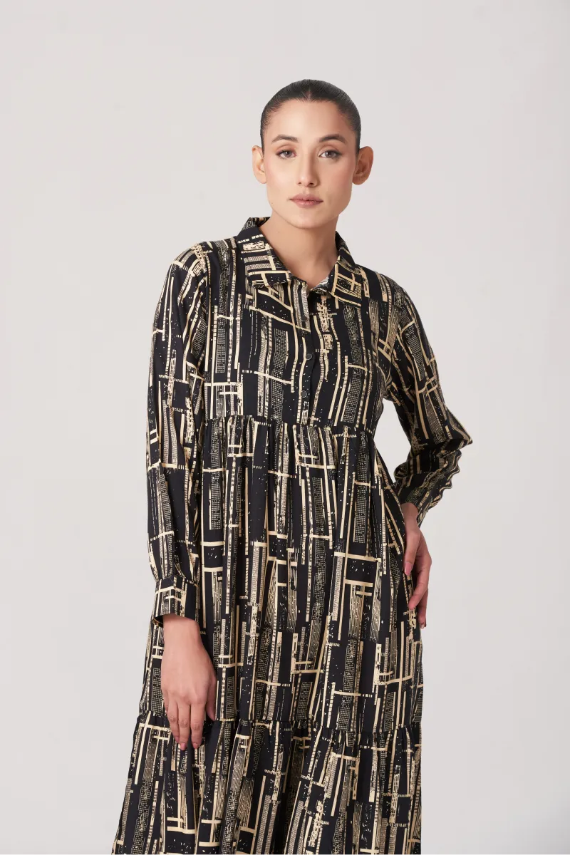 Women's Gatherd long flare dress