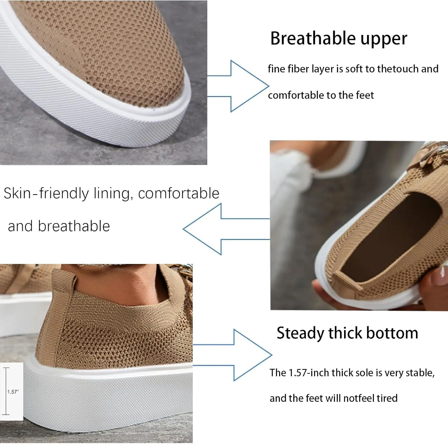 Women's Platform Slip-On Sneakers  Fashion Breathable Mesh Walking Shoes with Metal Chain, Lightweight Wedge Loafers for Nurses, Standing All Day, Orthopedic Casual Work Shoes
