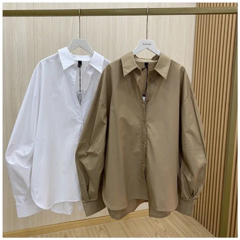 Women's Solid Color Retro Casual Long Sleeve Loose Shirt