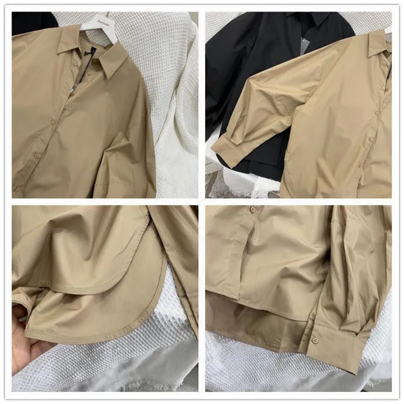 Women's Solid Color Retro Casual Long Sleeve Loose Shirt