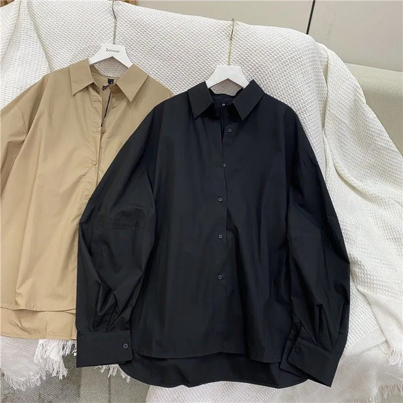 Women's Solid Color Retro Casual Long Sleeve Loose Shirt