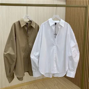 Women's Solid Color Retro Casual Long Sleeve Loose Shirt